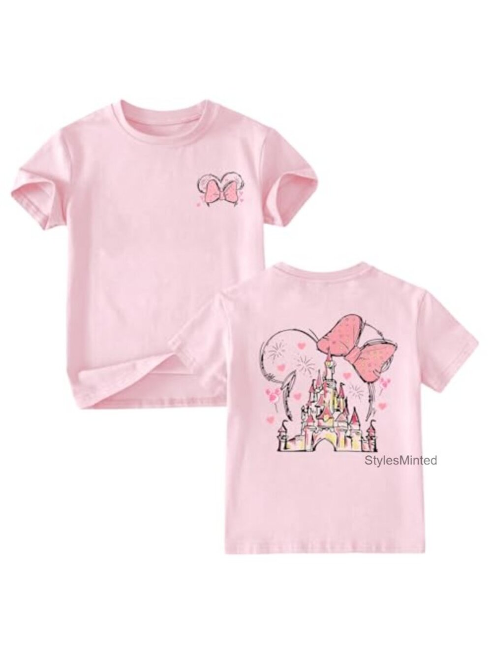 Girls Graphic Bow Castle Vacation Tee Cotton Blend Short Sleeve
